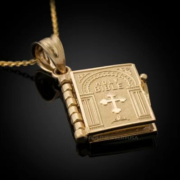 Holy Bible with The Lord's Prayer Necklace / Pendant #1107 (gold tone) - Picture 9 of 9
